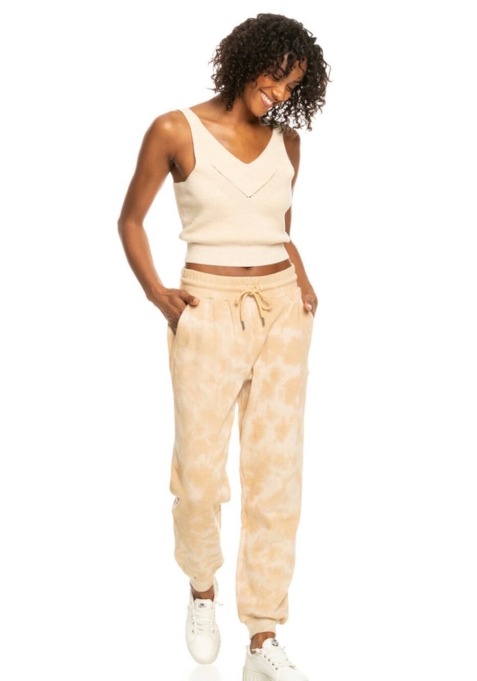 Roxy Fools Gold Joggers Womens Beige Lounge Sweatpants Drawstring Casual S